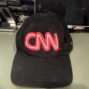 Perrin CNN Logo Black Solid Adjustable Strapback Baseball Cap Men One Size